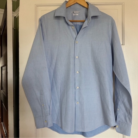 Zara Men’s Sky Blue Slim Fit Dress Shirt – Size L - Picture 2 of 7